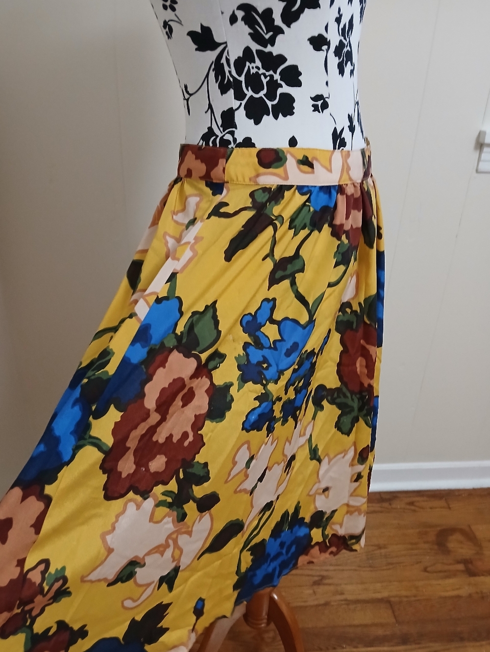 Designer Vivienne Tam Floral Skirt with Blue and Brown Accents
